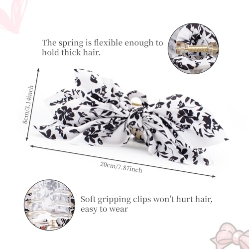 Bow Claw Hair Clips 2PCS Big Hair Bows for Women Butterfly Styling Large Hair Clips for Thin Thick Curly Hair for Girls Hair Accessories for Teens Gifts for Valentine's Day - color: 2PC-Black+White Floral