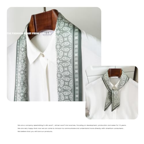 Hair Head Neck Bag Long Scarf Versatile Wrap for Women Soft & Lightweight for Everyday Chic - color: 19 Paisley Green 3.7 X 38 Inch