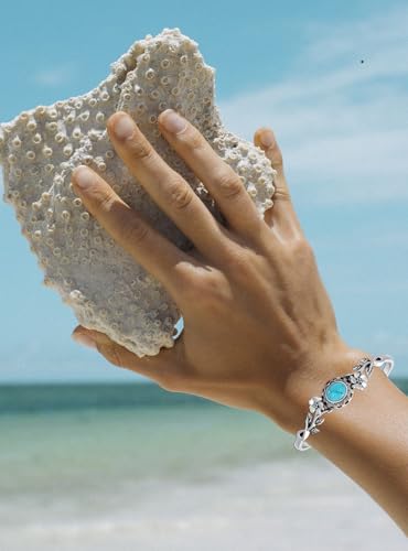 Genuine Turquoise Bracelet Cuff Bracelet for Women Mom 925 Sterling Silver Natural Turquoise Bangles Vintage Bracelet Boho Jewelry for Birthday Christmas Mother's Day Valentine's Day - style: Flower