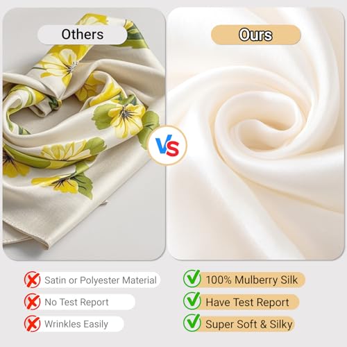 Ciormis 100% Mulberry Silk Scarf-Women's 21''/27''Square Silk Hair Head Scarf Neckerchief with Gift Packaged - color: 21''x 21''-style 20-red