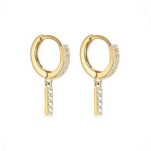 14K Gold Plated Cubic Zirconia Initial Earrings Delicate Small Hoop Earrings Hypoallergenic Letter Earrings for Women - style: I