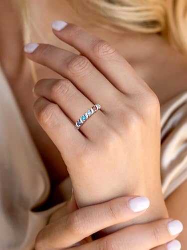 Custom4U Personalized Mothers Ring with 1-5 Birthstones Names Engraved 925 Sterling Silver/14K White Gold Plated Birthstone Rings for Women Promise Ring Birthday Jewelry Gifts for Mom Grandmother Wife - color: 4 Birthstones Ring (Custom)