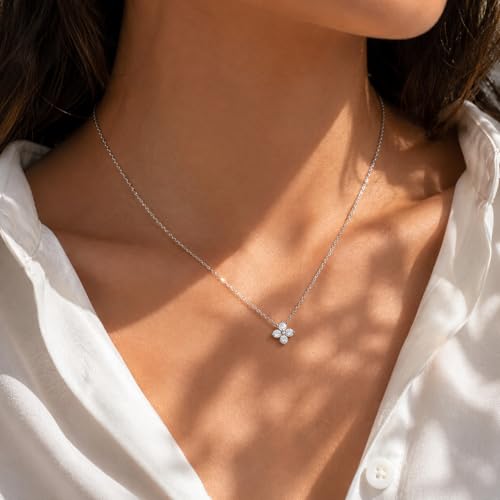 Dainty Gold Necklaces for Women Trendy Non Tarnish 14K Gold Plated Cubic Zirconia Necklace Layered Simple Cute Four Leaf Clover Choker Jewelry Birthday Gifts - color: Silver, style: Cable CZ-2