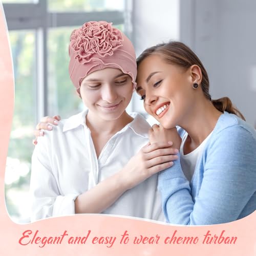 Geyoga Cotton Chemo Headwear Turban for Women Soft Elastic Cancer Hat Cancer Sleep Caps Head Wraps for Women with Hair Loss - color: Pink