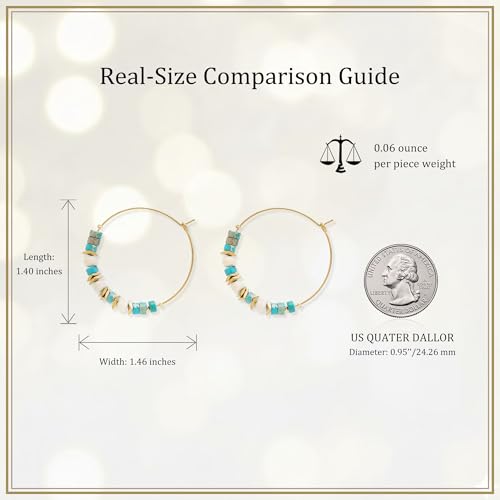 Natural Stone Beaded Hoop Earrings for Women, Boho Handmade Lightweight Hypoallergenic Trendy Summer Beach Accessories Fashion Jewelry Gift - color: Turquoise