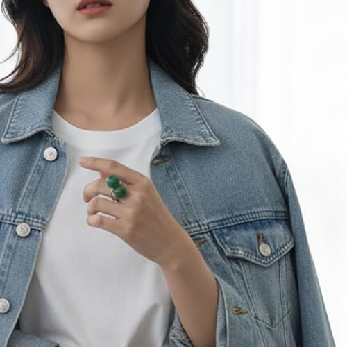 Korean Style Gemstone Hanbok Ring for Women – Adjustable Cherry Ring Traditional Korean Jewelry, Gift Box Option, Fashion Accessory for Daily & Special Occasions - color: Green
