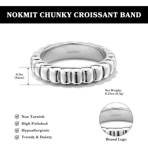 NOKMIT 14K Gold Filled Chunky Statement Rings for Women Cute Puffy Dome Croissant Thumb Band Non Tarnish Comfort Fit Size 5-10 - color: B-Silver