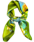 Dailyacc Hair Bandanas Scarf For Women Lightweight Fashion Neck Silk Satin Head Scarves For Sleeping Handbags Scarf - color: 23-green Flowers/27.5*27.5in
