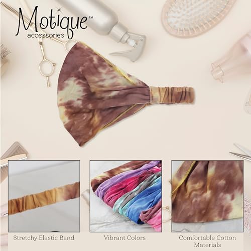 Motique Accessories Yellow Stretchy Headwrap Tye Dye Boho Wide Headband Yoga - color: Yellow