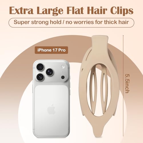 5.5 Inches Extra Large Flat Hair Clips for Women, 4 Pack XL Big Claw Clips for Thick Hair, Oversized Matte Strong Hold Non-slip Flat Claws, Neutral Colors - color: 4 Neutral Colors-XL