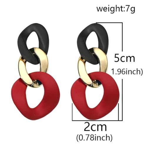 Charm Elegant Hollow Color Chain Acrylic Geometric Temperament Dangle Drop Earrings Bohemian Minimalist Hypoallergenic Jewelry Gift - color: Black Gold Red
