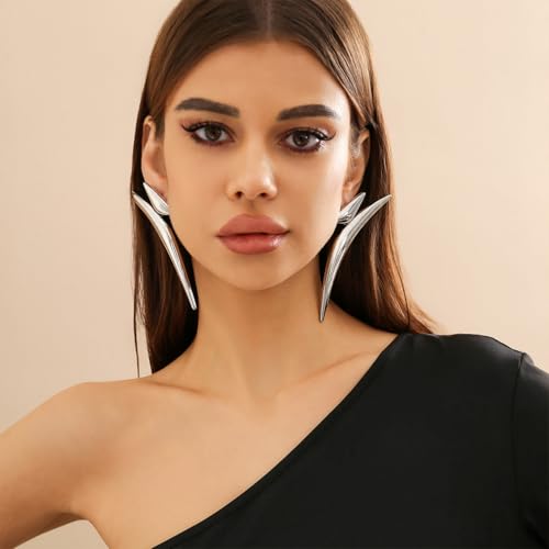 Unique Large Y2k Gold Statement Dangle Earrings for Women Exaggerated Big Irregular Oversized Silver Dangling Drop Earring Vintage Punk Jewelry Accessories - color: Silver