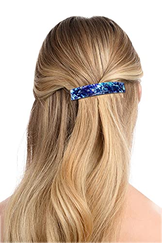 HYFEEL Large French Barrettes for Women Fine Thick Hair, Classic Tortoise Shell Hair Clips Wide Curved Celluloid Ponytail Holder Clamp Fashion Hair Accessories Automatic Clasp Hairgrips 3 Pack - color: Blue, Tortoise Shell, Ivory