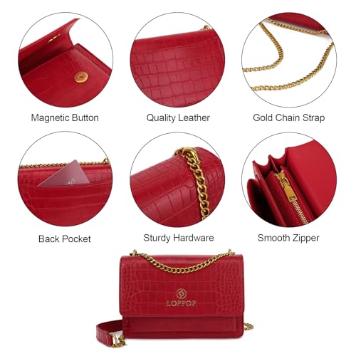 LL LOPPOP Women's Small Classy Crossbody Purse Top Handle Handbags Leather Satchel Bags for Women - color: C-red(2052)