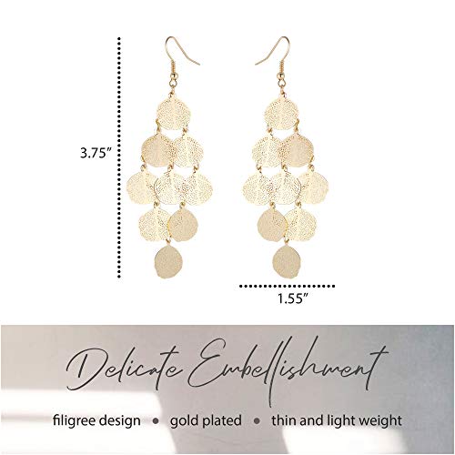 Bohemian Boho Filigree Leaf Chandelier Dangle Earrings for Women – Handcrafted Delicate – 14K Gold Plated – Lightweight - style: Gold - 5 Layered Circle Leaf Chandelier