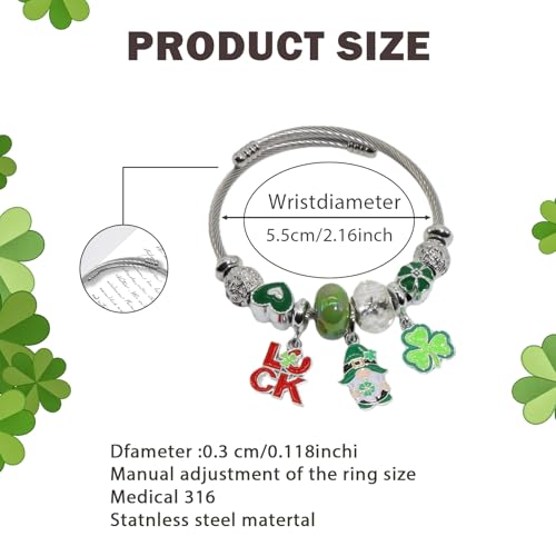 Silver Women Bracelets - Adjustable Charm Bracelets for Women Birthday Gifts Favors Titanium Steel Bracelet Bundle Jewelry Kit - color: S: St. Patrick’s Day