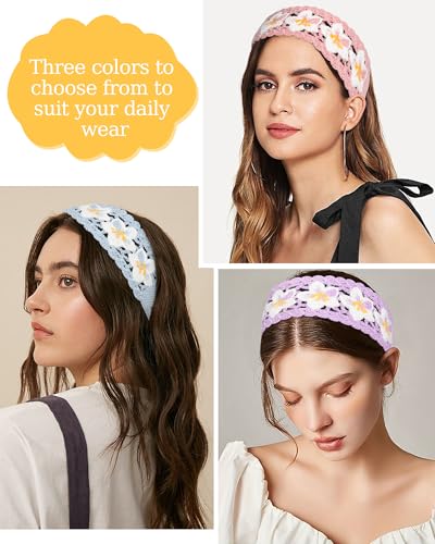 HAIMEIKANG Hippie Hair Bandanas Headbands for Women Boho Headband Knit Hair Bands Floral Head Wrap for Girls(Purple + Blue + Pink) - color: Purple + Blue + Pink