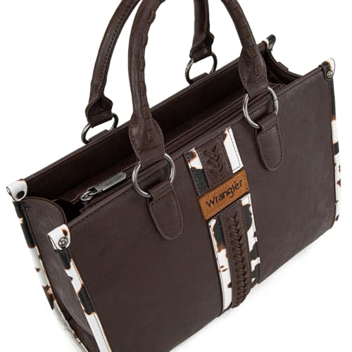 Montana West Wrangler Animal Print Tote Bag for Women Western Purse Boho Top Handle Satchel Handbag - color: Cow Coffee