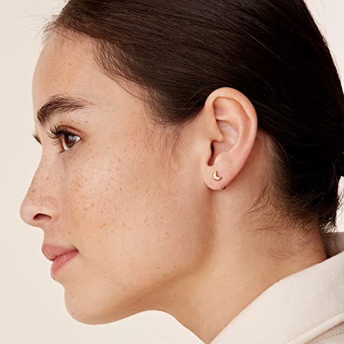 PAVOI 925 Sterling Silver Huggie Half Hoop Earrings | Hypoallergenic Minimalist Tiny Cartilage Earring - style: Moon