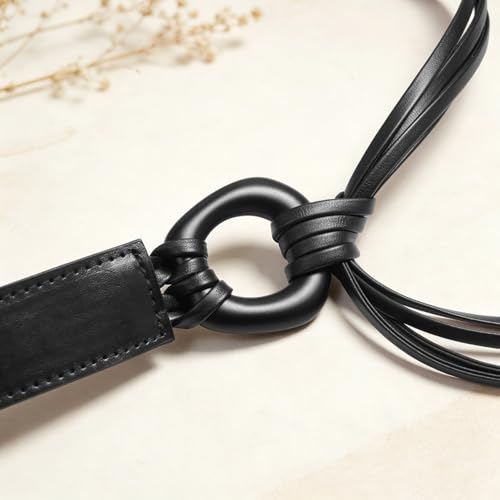 Knotted Waist Belt for Women PU Leather Thin Strap Belt for Dresses - color: Irregular-black