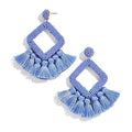 Long Tassel Earrings Statement Bohemian Pom Ball Handmade Drop Dangle Earrings for Women - style: S-blue