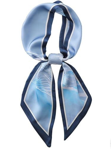 kcctoo 59" Mulberry Silk Like Head Scarf Women's Fashion Square Neck Satin Scarfs for Bag Hair Scarves Gift 59 * 5.9” - color: B001-mystic Blue