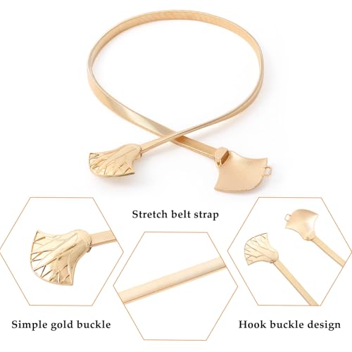E-Clover Womens Fashion Metal Stretch Waist Skinny Belt Waistband - color: Gold-0023
