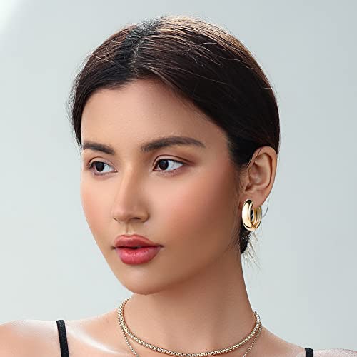 HILXURY Gold Chunky Hoop Earrings Set for Women, 14K Gold Plated Twisted Huggie Hoop Earring Hypoallergenic, Thick Open Hoops Set Lightweight - color: 9 Gold hoops