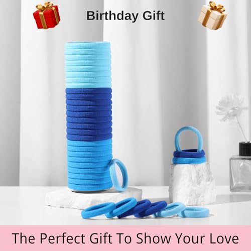 LuSeren 120 Pcs Blue Hair Ties for Women, No Damage Soft Seamless Nylon Hair Elastics for Thick Hair, Ponytail Holders, 3 Gradient Blue Hair Accessories - color: Blue