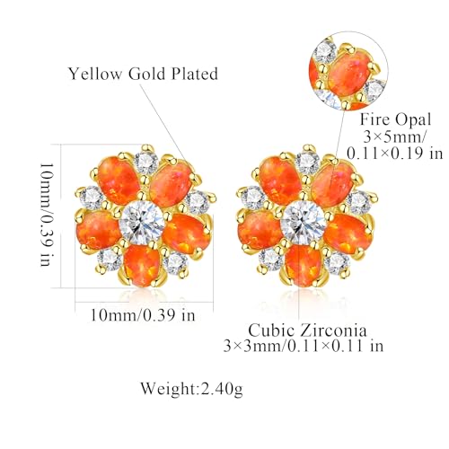 CiNily Flower Earrings,Opal Stud Earrings Sterling Silver or White Gold/Rose Gold Plated Ladies Flower Stud Earrings Cute Unique Earrings for Girls - color: Orange
