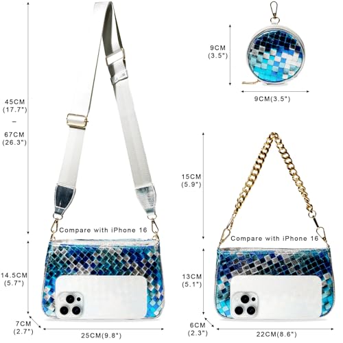 Handmade Woven Small Crossbody Bag for Women with Coin Purse, Designer Shoulder Handbag 3pcs Set, Mini Tote Clutch - color: Navy Multicolor