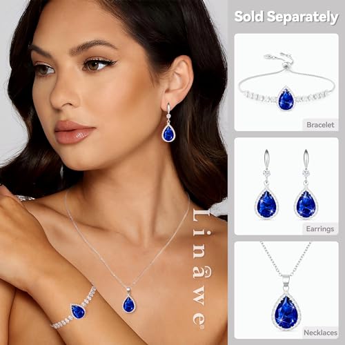 Linawe Crystal Imitation Diamond Rhinestone Charm Bracelets for Women, Gold/Silver/Rose Gold Adjustable Chain Bracelet, Teardrop Birthstone Cubic Zirconia Prom Costume Wedding Jewelry - color: Silver,Sep