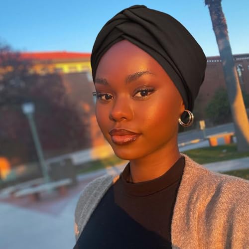 AQOKKA African Turban for Women Knotted Hair Wraps for Turban Head Scarf for Black Women Hair Cancer Chemo Headwear Cap - color: Twisted Braid: 1 Pack Black