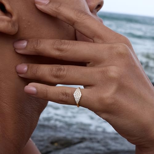 STORYJEWELLERY Pinky Ring, Art Deco Ring, Signet Rings for Women, Gold Plated Pave Cocktail Rings for Women, Vintage Style