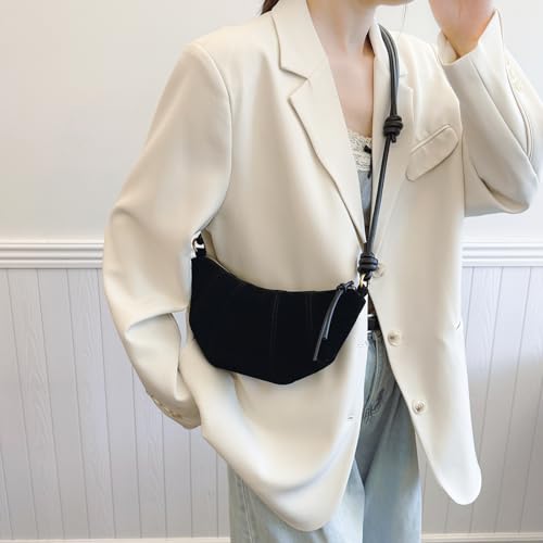 Suede Bags for Women Small Suede Purses Crescent Bag Crossbody Shoulder Bag Trendy Tote Handbags - color: A Suede Black