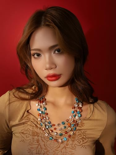 MINACHI Colorful Irregular Beaded Long Necklace, Coated Reflective Glass Beads, Bohemian Vintage Chunky Costume Jewelry for Women - style: Necklace NECK.001