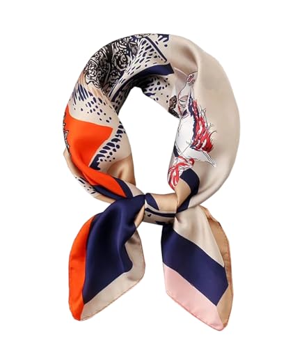 ANDANTINO 100% Mulberry Silk Scarf -21” Square Neckerchief with Gift Packed - color: Horse-navy&orange