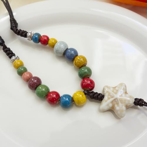 Boho Style Colorful Ceramic Bead Strand Necklace Adjustable Bohemian Jewelry Gift for Women, Fashion Clothing Matching Necklace - color: Colorful 1