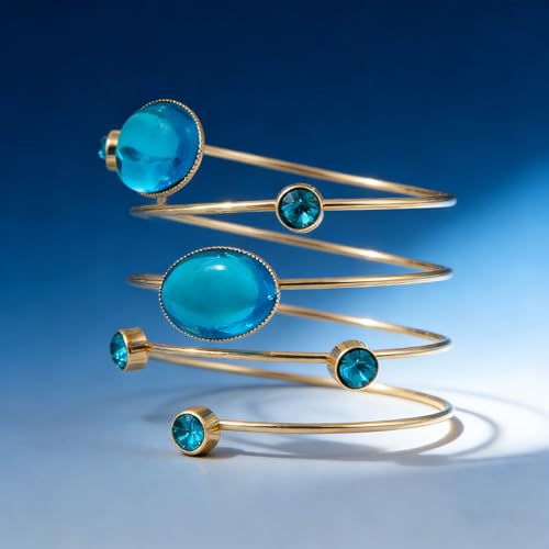 Upper Arm Cuff for Women, Simple Sexy Harness Armlet Bracelet with Crystal Adjustable Upper Arm Chain Bangle Arm Band for Women - color: Blue Crystal