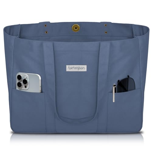 HOMESPON Large Canvas Tote Bag for Women Everything Bag with Pockets and Laptop Sleeve - color: Blue