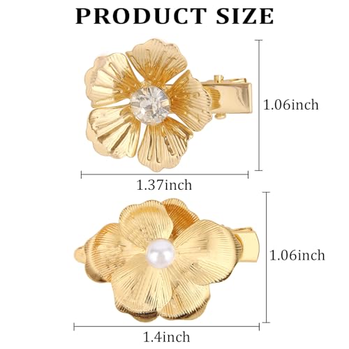 ANBALA 6Pcs Small Gold Hair Clips 2 Styles Elegant Flower Alligator Clips with Pearl and Rhinestone, Small Floral Gold Hair Accessories for Women Girls