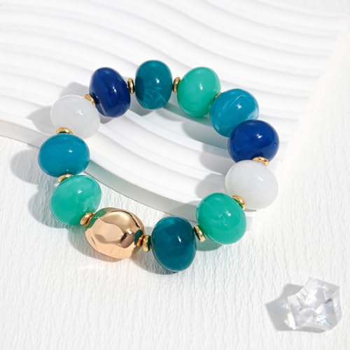 Multicolor Chunky Beaded Bracelet for Women Bold Acrylic Resin Stretch Bracelet Summer Beach Statement Bracelets Trendy Elastic Bangle Jewelry - color: Chunky bead bracelet-multi blue