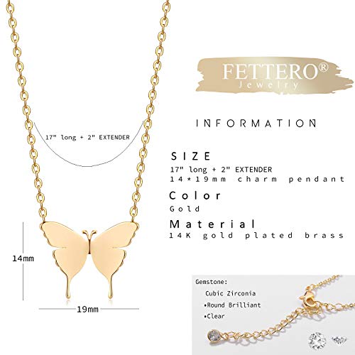 Fettero Animal Necklaces for Women 14K Gold Plated Charm Snake Necklace Elephant Bird Cat Butterfly Pendant Cute Dainty Necklace Jewelry - style: Butterfly C / Gold