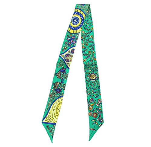 JERLA 100% Mulberry silk Scarf bag scarf Head Hair Ribbon Handbag Handle wrap Tie Bundle Neckerchief Scarf for women - color: Flower Green