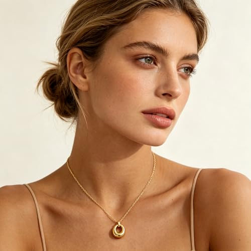 Dainty Oval Pendant Necklace for Women 18K Gold Plated Small Irregular Circle Charm Cute Boho Necklace Statement Chains Minimalist Jewelry - color: B-Gold