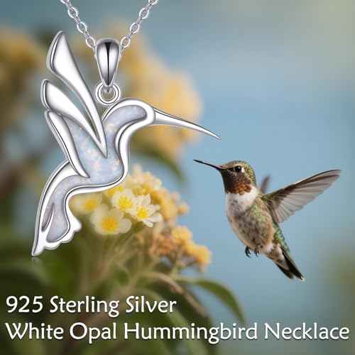 POPLYKE Hummingbird Necklace 925 Sterling Silver Hummingbird Pendant Necklace Jewelry Gift for Women - color: C-Opals Hummingbird