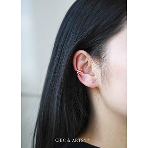 CHIC & ARTSY 925 Sterling Silver Ear Cuffs for Women, Non Piercing Clip On Cartilage Cuffs, Adjustable Fake Conch & Helix Earrings, Gold Plated & Oxidized Various Styles - color: ear cuff #20