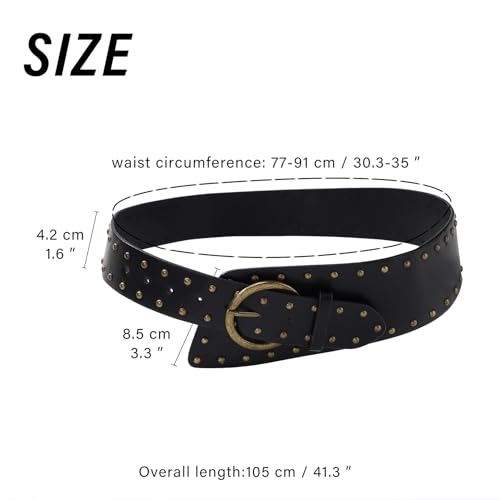 MILAKOO Vintage Punk Leather Waist Belt for Women 80s Goth Costume Cinch Belts Ladies Western Belt for Jean - color: C1: Black