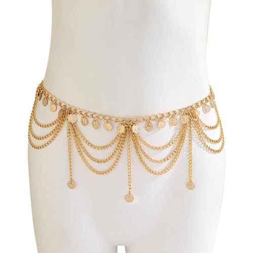Boho Body Chain Waist Chain Gold Tone Tassel Layered Chain Belt Adjustable Belly Chains Metal Bikini Party Dress - color: Color 5