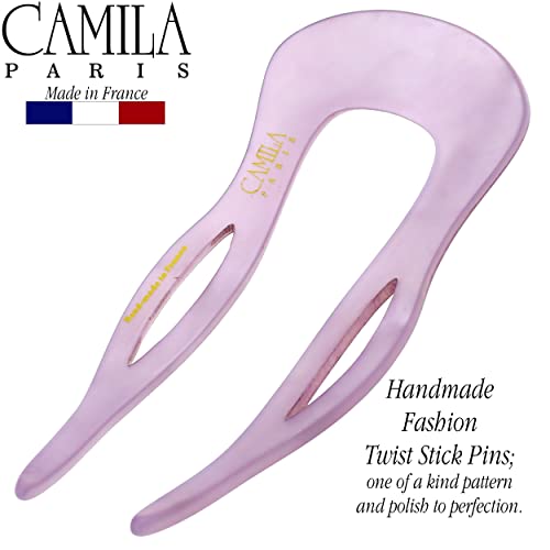 Camila Paris CP3415 French Twist Stick Clip Pins, Purple, Wavy Hair Pin U-Shaped Hair Fork for Girls Spiral Updo Chignon Bun Holder, Fashion Flexible Styling Hair Accessories for Women, Made in France - color: 2-Prong Purple